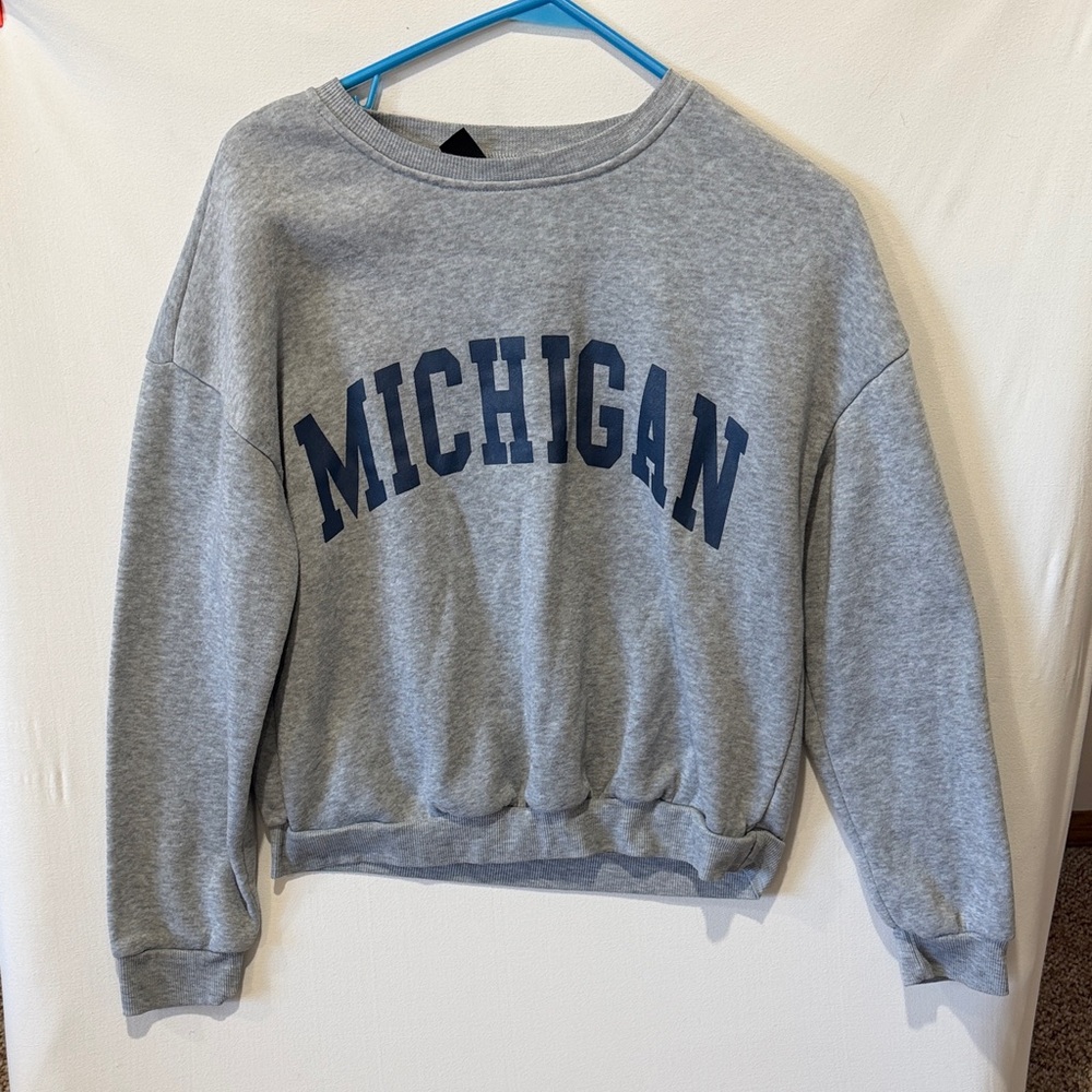 SHEIN Gray Michigan Crew Neck Sweater